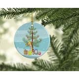 The Holiday Aisle® Jibso Canary Merry Christmas Ornament Ceramic/Porcelain in Blue/Green/Yellow | 2.8 H x 2.8 W x 0.15 D in | Wayfair