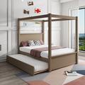 Red Barrel Studio® Full Size Canopy Platform Bed w/ Support Slats Wood in Brown | 71.2 H x 56.9 W x 79.5 D in | Wayfair