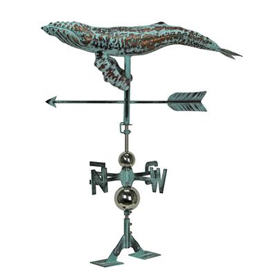 Verdigris Copper Humpback Whale Weathervane Roof Mount Garden Art - 31.25 X 25 X 13 inches
