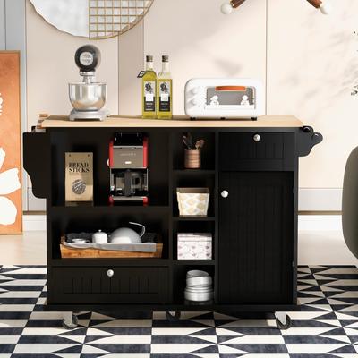 Kitchen Island Cart with Storage Cabinet and Two Locking Wheels