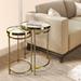 22, 20 Inch Round 2 Piece Marble Top Nesting End Table Set with Metal Frame, Brass Inlay, White