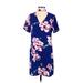 Soprano Casual Dress - Shift Mock Short sleeves: Blue Floral Dresses - Women's Size Small