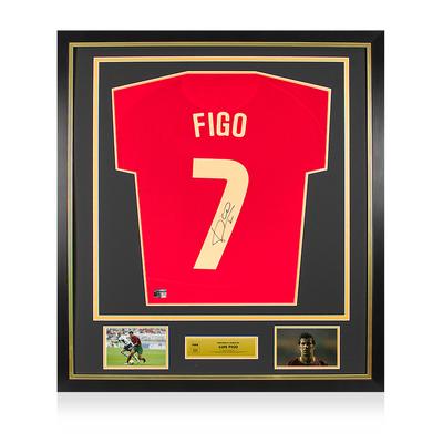 Offizielles signiertes Portugal-Heimtrikot 2020–21 von Luis Figo – gerahmt Image