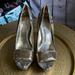 Jessica Simpson Shoes | Jessica Simpson Gold Leather Snake Print Platform Heels Size 9 | Color: Gold | Size: 9