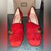 Gucci Shoes | Gucci Marmont Red Suede Gg Buckle Mid 2” Heels Loafers Shoes Size 37.5 Worn Once | Color: Gold/Red | Size: 7.5