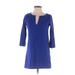 J.Crew Casual Dress - A-Line Plunge 3/4 sleeves: Blue Print Dresses - Women's Size X-Small