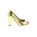 J.Crew Heels: Slip-on Chunky Heel Cocktail Party Gold Solid Shoes - Women's Size 7 1/2 - Closed Toe
