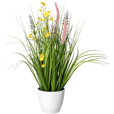 Kunstgras CREATIV GREEN "Blüten-Gras-Mix", bunt, H:46cm Ø:15cm, Kunststoff, Kunstpflanzen, in weißer Kunststoffschale Image