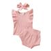 ZIYIXIN Infant Baby Girls Boys Clothes Sets 3pcs Solid Flying Sleeve Tops + Shorts + Hairband Set Pink 18-24 Months