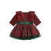 Sunisery Baby Christmas Dress Plaid Long Sleeve Round Neck Ruffled Tulle A-Line Dress