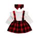 ZIYIXIN 3Pcs Newborn Baby Girl Outfits Long Ruffle Sleeves Romper Top Suspender Plaids Skirt Headband Clothes Red 0-3 Months