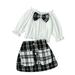 Jdefeg Size 4 Girls Clothes Kids Toddler Baby Girls Autumn Winter Cotton Long Sleeve Bow Tie Tops Plaid Skirts Headbands Set Clothes Junior Outfits Teen Girls Cotton White 100