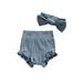 ZIYIXIN Infant Baby Girls Bloomers Diaper Cover High Waist Elastic Ruffle Shorts Solid Color Underwear Headbands Set Peacock Blue 0-3 Months