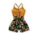 ZIYIXIN Summer Kids Girls Cute Jumpsuits Sleeveless Single Breasted Sunflowers Patchwork Bow Belt Playsuits Yellow 4-5 Years