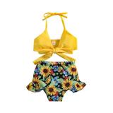 ZIYIXIN Baby Girls Summer Bikini Sets Sleeveless Halter Tops + Sunflower Printed Bowknot Shorts Swimming Yellow 4-5 Years