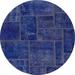 Ahgly Company Indoor Round Abstract Cobalt Blue Patchwork Area Rugs 4 Round