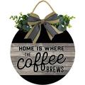Eveokoki 12 Door Decor Sign Rustic Hanging Home Is Where The Coffee Brews Wooden Signs Family Sign Rustic Wall Decor Indoor and Outdoor Vintage Wooden Decoration