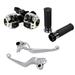 Astra Depot 1 Chrome Handlebar Switches Control Horn On/Off Kit + Brake Clutch Hand Levers + Black CNC Hand Grips for Harley Sportster Dyna Softail