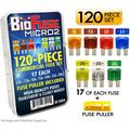 Micro2 120 Piece Commercial Fuse Assortment (Automotive and Non-Automotive Use): 119 Blade Fuses + Fuse Puller - 5A 7.5A 10A 15A 20A 25A 30A