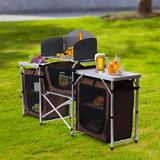 DENEST Camping Kitchen Table Picnic Cabinet Folding Storage Portable Brown Lightweight