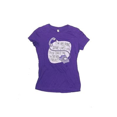 Next Level Apparel Short Sleeve T-Shirt: Purple Print Tops - Kids Girl's Size Medium