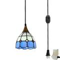 FSLiving PIR Motion Sensor Pendant Light Tiffany Style Chandelier with 20 Ft Plug in Cord Glass Hanging Light Fixtures with Dimmer Switch Automatically On/Off Bulb Not Included - 1 Pack