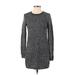 Gap Casual Dress - Shift Crew Neck Long sleeves: Gray Marled Dresses - Women's Size X-Small