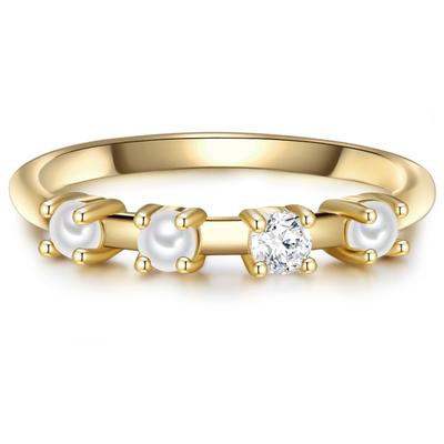 Glanzstücke München - Ring Sterling Silber Zirkonia Süßwasser-Zuchtperle in Gelbgold Ringe 1 ct Damen Image