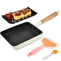 Artcome Japanese Omelette Pan Non-Stick Coating Tamagoyaki Egg Pan Rectangle Mini Frying Pan, with Silicone Spatula & Brush, Black Plate and Magic Sponge Eraser (White)