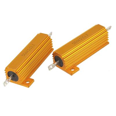 2 Pcs Gold Tone Aluminum Housed 50W 5% 2 Ohm Resistors Wzrew - Gold Tone