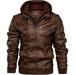 Motorcycle Jacket for Men Casual Faux Leather Bomber Jacket with Removable Hood