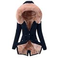 Women Plus Size Winter Coat Lapel Collar Long Sleeve Jacket Vintage Thicken Coat Jacket Warm Hooded Thick Padded Outerwear Big Collar Jackets Floral Sleeve (Navy-1, XXXL)