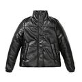 Faux Leather Jacket Women Motorcycle Coat for Biker Womens Button Denim Shirt Jacket (Black-2, L)