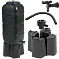 100L Black Slimline Space Saver Water Butt Kit Complete with Stand, Lid and Diverter Rain Saver For Gardens & Decking Areas