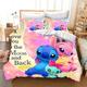 DDONVG Lilo and Stitch Bed Linen 135 x 200 3D Stitch Love Couple Children's Duvet Cover Set Microfibre with Zip Pillowcases for Boys Girls (8,200 x 200 cm, 50 x 75 x 2)
