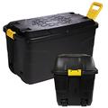 STORM TRADING GROUP Heavy Duty Robust Black Storage Trunk With Wheels & Handles 110 Litre & 145 Litre XL Capacity Great for Indoor & Outdoor Storage (110 Litre, 2 x Storage Trunk Boxes)