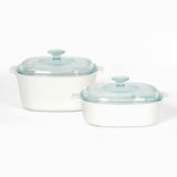 Corningware 4 Piece Ceramic Set Casserole w/ Lids Ceramic in Blue/White | 8.5 H x 11 W x 9 D in | Wayfair A-423C-JW/CN1