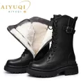 AIYUQI – bottes en cuir véritable pour femme grande taille en laine épaisse chaudes Style