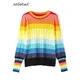 Pull arc-en-ciel multicolore automne hiver femmes pull col rond avec tout pull haut adt décontracté