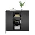 RealRooms Shadwick 2 Door Metal Locker Accent Storage Cabinet with Center Bookcase Black