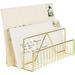 MyGift Brass Metal Mail Holder Countertop Rack with 3 Slots Office Desktop File Paper and Document Organizer
