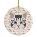 The Holiday Aisle® American Bobtail Cat Christmas Hanging Figurine Ornament /Porcelain in Gray/Green/Pink | 2.81 H x 2.81 W x 0.15 D in | Wayfair