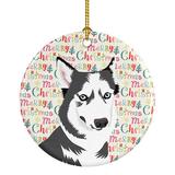 The Holiday Aisle® Siberian Husky Silver & White Christmas Hanging Figurine Ornament /Porcelain in Black/Red/White | Wayfair