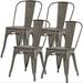 Williston Forge Indoor-Outdoor Side Settee For Home Bistro Cafe Kitchen Restaurant Set Of 4, Gun Metal in Black/Brown | 34.3 H in | Wayfair