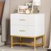 Mercer41 Heddo 2 - Drawer Iron Nightstand in White Gold Wood/Metal in Yellow | 25.6 H x 19.7 W x 15.75 D in | Wayfair