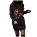 Christmas Dresses for Women Casual Long Pullover Long Sleeve Round Neck Mini Sweatshirt Dress Sweater Dresses A1