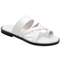 40 Weiß Emmanuela bequeme Leder Toe Ring Flache Sandalen, Griechische Slide on X Strap Sommerschuhe für Damen, Split Toe Boho Chic Slider, Riemchen Sandalen mit gepolsterter Innensohle