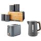 Tower Scandi Grey Kettle, 2 Slice Toaster & 5 Piece Storage Set with 3 Canisters, Bread Bin with Chopping Board Lid & Biscuit Barrell. Contemporary Matching Kitchen Set in Grey