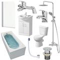 Affine Bathroom Suite 1700mm Single Ended Bath Screen Toilet Basin Vanity Taps Shower
