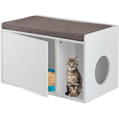 Relaxdays Cat Cabinet with Seating, 2in1 Feline Commode & Bench, H x W x D: 45.5 x 75 x 43 cm, - 